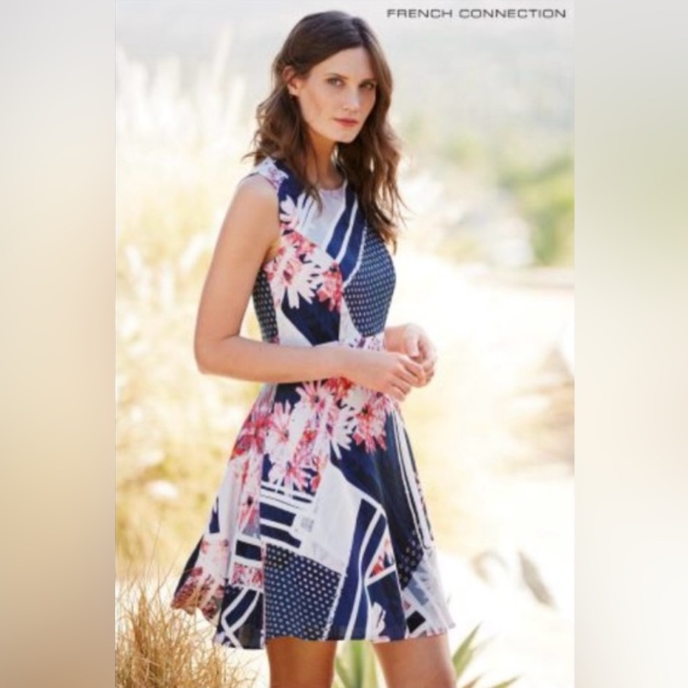 French Connection Utility Blue Samba Avenue Drape Dress